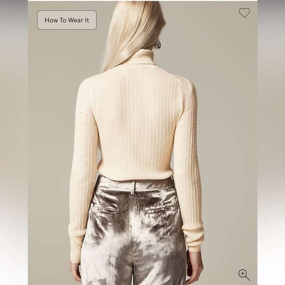 J crew Featherweight cashmere turtleneck sweater rhinestones buttercream XL - Picture 3 of 11